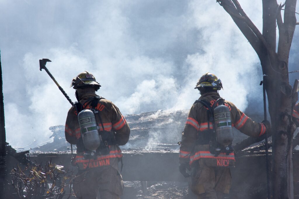 Firefighters outside